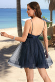 Aurora A-line V-Neck Short/Mini Tulle Homecoming Dress With Pleated STIP0020471