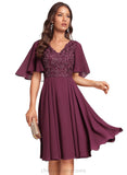 Marely A-line V-Neck Knee-Length Chiffon Lace Cocktail Dress With Sequins STIP0020880