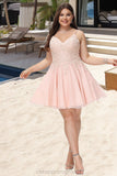 Avery A-line V-Neck Short/Mini Tulle Homecoming Dress With Beading STIP0020538