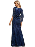 Audrina Trumpet/Mermaid V-Neck Floor-Length Chiffon Lace Sequin Evening Dress STIP0020877