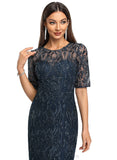 Isla Sheath/Column Scoop Knee-Length Lace Cocktail Dress With Sequins STIP0020921