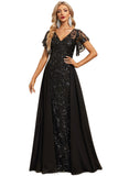 Aurora Sheath/Column V-Neck Illusion Floor-Length Chiffon Lace Sequin Evening Dress STIP0020912