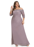 Ashleigh Sheath/Column Off the Shoulder Floor-Length Chiffon Lace Evening Dress With Pleated STIP0020860