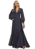 Ashtyn A-line V-Neck Asymmetrical Chiffon Evening Dress With Ruffle STIP0020876