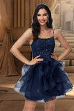 Nancy Ball-Gown/Princess Scoop Short/Mini Lace Tulle Homecoming Dress With Sequins STIP0020510