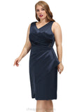 Aracely Sheath/Column V-Neck Knee-Length Satin Cocktail Dress With Beading Ruffle Sequins STIP0020892