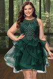 Arabella Ball-Gown/Princess Scoop Short/Mini Lace Tulle Homecoming Dress With Sequins STIP0020537