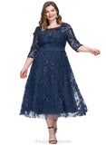 Hope A-line Boat Neck Illusion Tea-Length Chiffon Lace Cocktail Dress With Sequins STIP0020846