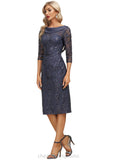 Piper Sheath/Column Boat Neck Knee-Length Chiffon Lace Cocktail Dress With Pleated Sequins STIP0020853