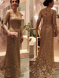 Autumn Sheath/Column Lace Scoop Long Sleeves Sweep/Brush Train Mother of the Bride Dresses STIP0020416