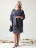 Lucinda Sheath/Column Chiffon Lace Scoop Sleeveless Knee-Length Mother of the Bride Dresses STIP0020446