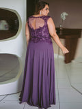Bria A-Line/Princess Chiffon Applique Scoop Sleeveless Floor-Length Mother of the Bride Dresses STIP0020444