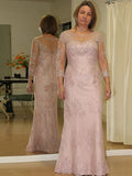 Gemma Sheath/Column Lace Applique Scoop Long Sleeves Floor-Length Plus Size Mother of the Bride Dresses STIP0020449