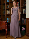 Ava Sheath/Column Chiffon Lace V-neck Short Sleeves Floor-Length Mother of the Bride Dresses STIP0020339