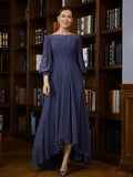 Aurora A-Line/Princess Chiffon Ruched Bateau 3/4 Sleeves Asymmetrical Mother of the Bride Dresses STIP0020265