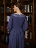 Aurora A-Line/Princess Chiffon Ruched Bateau 3/4 Sleeves Asymmetrical Mother of the Bride Dresses STIP0020265
