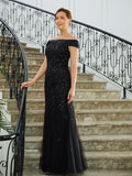 Zion Sheath/Column Tulle Beading Off-the-Shoulder Sleeveless Floor-Length Mother of the Bride Dresses STIP0020249