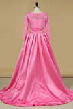 2024 Scoop Prom Dresses 3/4 Length Sleeves Satin P61FY61F