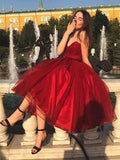 Sweetheart Red Prom Dresses Tea Length Homecoming Dresses