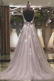 Prom Dress Scoop Lace Sweep Tulle P5TL8KGR