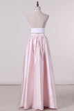 2024 Bicolor Prom Dresses Halter Two-Piece Satin A Line PZBL8YPH