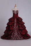 2024 Ball Gown Sweetheart Quinceanera Dresses Taffeta With Embroidery PF6XR835