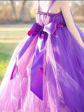 Princess Purple Ball Gown Square Neck Layers Tulle Flower Girl Dresses, Bowknot Baby Dresses STI15304