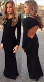 New Style Black Elegant Mermaid Simple Scoop Prom Dresses with Long Sleeves For Teens