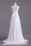2024 Sexy Open Back Scoop With Applique And Sash Wedding Dresses A Line Chiffon PNRYQS7S