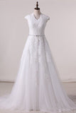 2024 A Line V Neck With Applique Wedding Dresses Tulle Court PQ7S7X4D