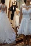 2024 A Line Scoop Neck Wedding Dresses Chapel Train Tulle With Applique & Beading Detachable Skirt P2GEPQQC