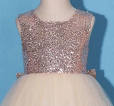 Princess Gold Sequin Shiny Round Neck Flower Girl Dresses with Bowknot, Baby Dresses STI15589