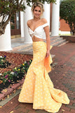 Pretty Ivroy And Yellow Long Mermaid Modest Prom Dresses P11A92ZE