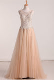 2024 Bateau With Applique And Beads Tulle Floor Length Evening PBTSG5ZJ
