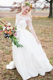 Simple Elegant Long A-Line Ivory Wedding Dresses PXMNXCP7
