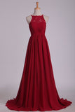 2024 A Line Scoop Prom Dresses Chiffon With Ruffles And PL55RE1P