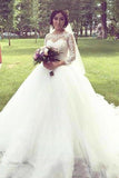 Princess Long Sleeves Bateau Ball Gown Tulle Wedding Dresses With PB3R48S6