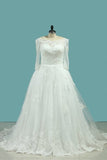 2024 A Line Boat Neck 3/4 Length Sleeves Wedding Dresses Tulle P45EH9TC