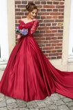 2022 A Line Scoop Prom Dresses Long Sleeves Satin With Applique P8NPLHY4