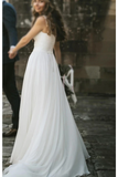 Fairy A-Line V Neck Sleeveless Chiffon Beach Wedding Dresses With Button Simple Bridal STIP6DZLT86