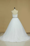2024 Tulle Sweetheart With Ruffles And Beads A Line PE48KFXG
