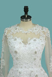 2024 A Line Scoop Wedding Dresses Long Sleeves Tulle With Applique & Beading Detachable Skirt PXY9RK7C
