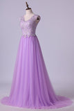 2024 V Neck A Line/Princess Prom Dress Tulle With Applique PT8FB91T