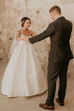 Simple Ivory Sleeveless Beach Wedding Dress Floor Length Satin Spaghetti Straps Bridal STIPC6KYY8G