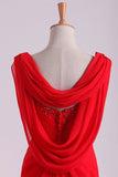 2024 Red Chiffon Evening Dresses Ruffled Bodice P5SKQN14