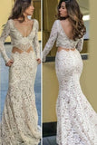 Modest Long Mermaid V-Neck Lace Long Sleeves Wedding Dresses P6NE2C6H