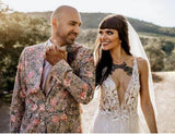 Sexy See Through Thigh Split V Neck Beach Wedding Dresses Beads Tulle Vintage Bridal Dress STI15531