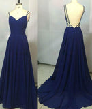 Custom Made Royal Blue Spaghetti Straps Sleeveless Backless Sweetheart Prom Dresses