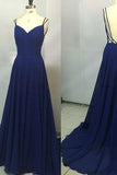 Custom Made Royal Blue Spaghetti Straps Sleeveless Backless Sweetheart Prom Dresses
