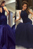 2024 Hot Prom Dresses Mermaid Tulle With Applique And Beadings Zipper Up PD12GL1F